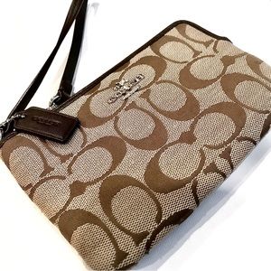 Coach Signature Woven Brown Wristlet